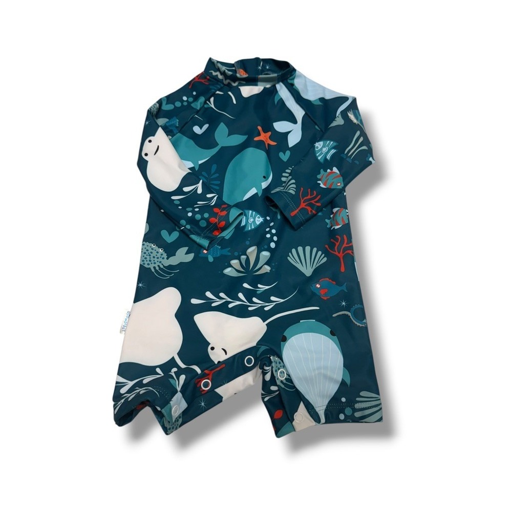 Baby UPF 50+ Rash Guard Swimsuit Ocean Sea Animals Long Sleeve Zip 3-6M NEW